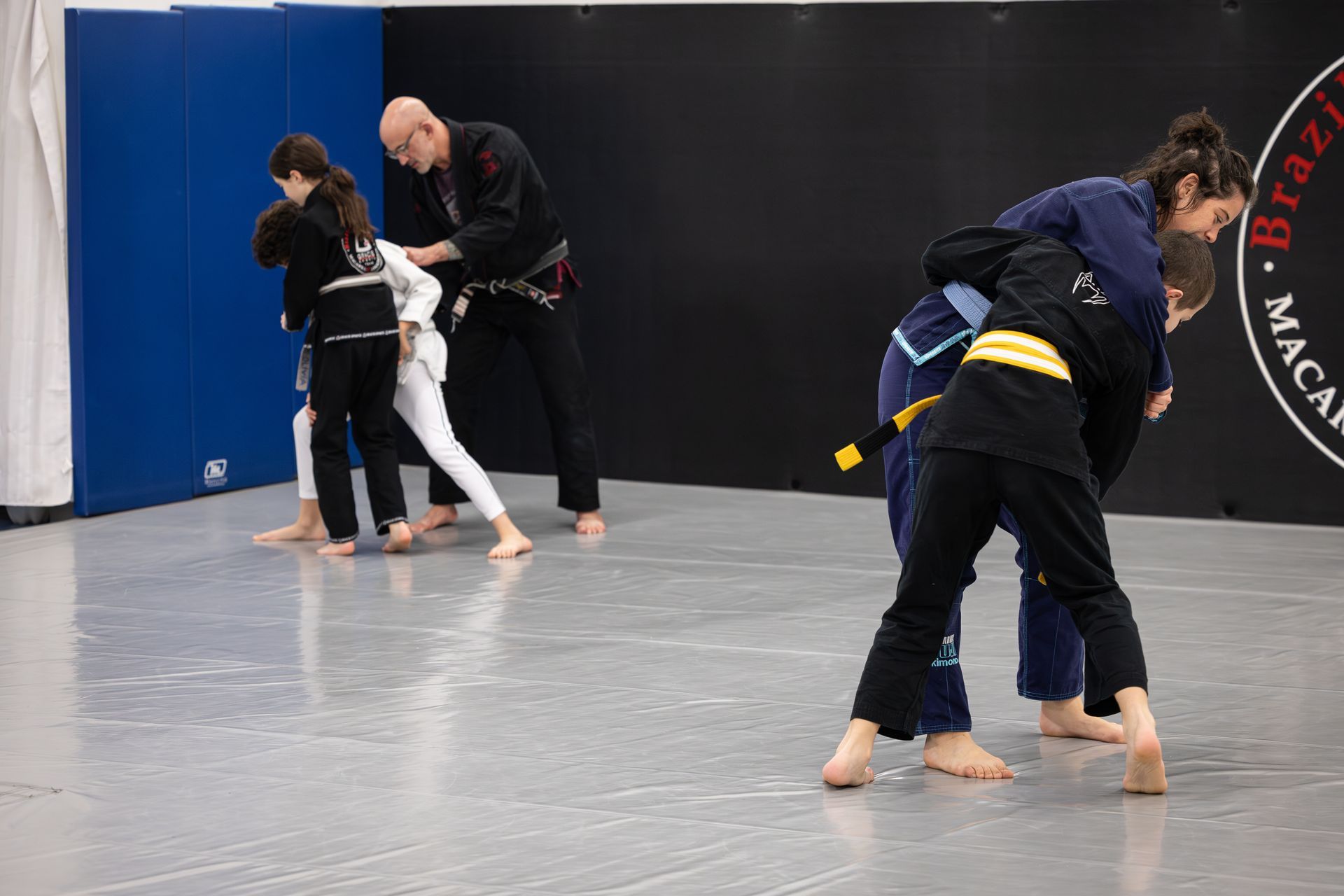 Kids practicing Youth Jiu-Jitsu drills at Soulcraft Martial Arts in Hamden, CT to build confidence.