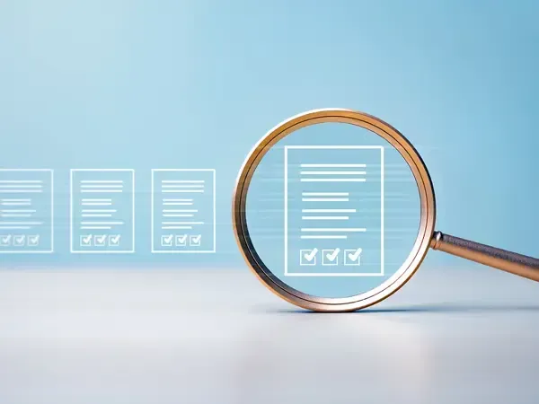 Magnifying glass over a document icon