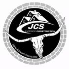 Circular logo for JCS Exterior Construction featuring a stylized house, a longhorn skull, and the website address.