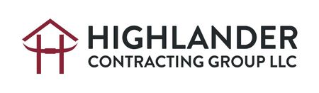 The logo for highlander contracting group llc has a red arrow pointing up.
