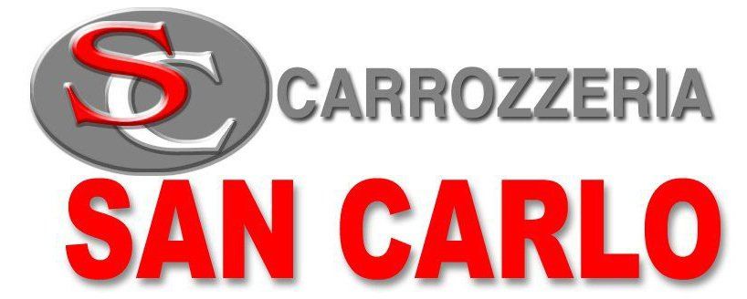 Logo per la Carrozzeria San Carlo con scritte grigie e rosse su sfondo bianco.