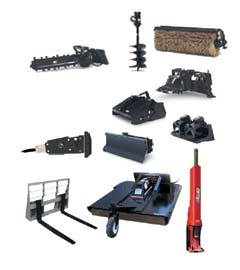 Assorted black and red snowmobile suspension and track parts on a white background