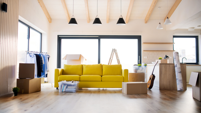 Moving Boxes In Modern Kitchen And Living Room In A New Home - Raleigh, NC - A1 Pack Load & Moving