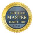 Gold and blue Certified Master Inspector seal.