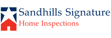 Logo for Sandhills Signature Home Inspections, featuring a blue square with a white star and red house icon, with text "Sandhills Signature Home Inspections".