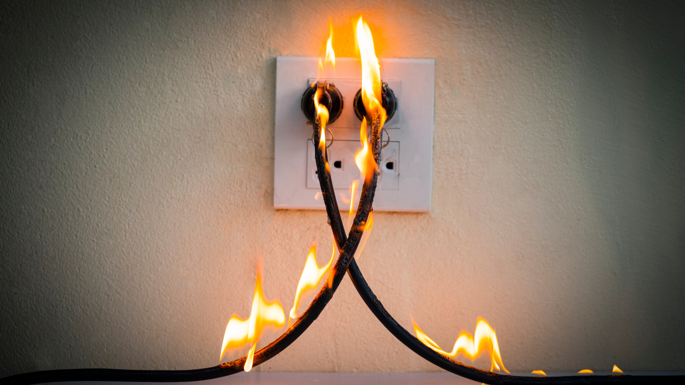 outlet on fire due to flickering lights