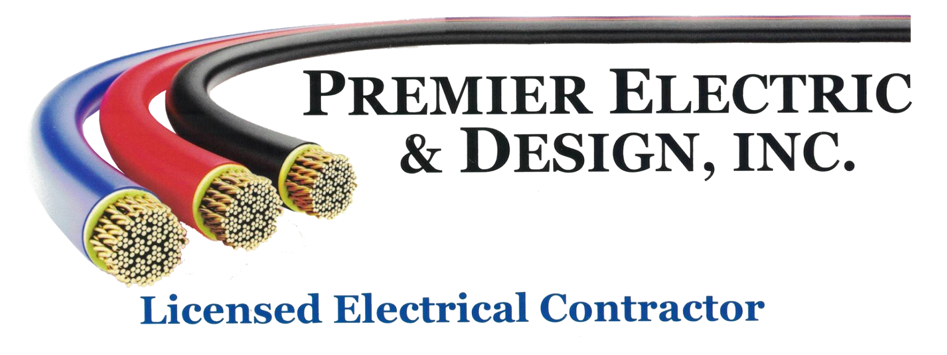 The logo for premier electric & design inc. is a licensed electrical contractor.