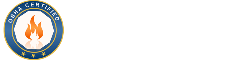 An osha certified logo with a flame in the center