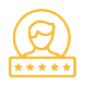 A yellow icon of a person in a circle with five stars.