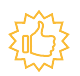 A thumbs up icon with a star in the background.
