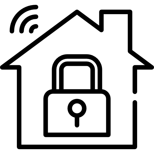 A line drawing of a house with a padlock on it.