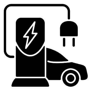 An electric car is being charged at a charging station.