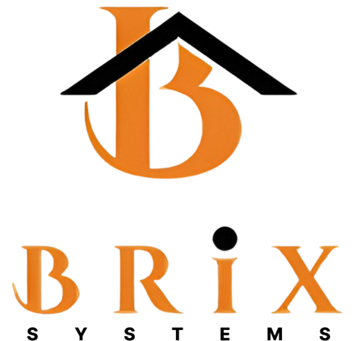The logo for Brix Systems features an orange stylized "B" with a black roof icon, followed by the text "BRIX SYSTEMS".