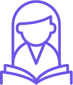 Um ícone roxo de uma mulher lendo um livro.
