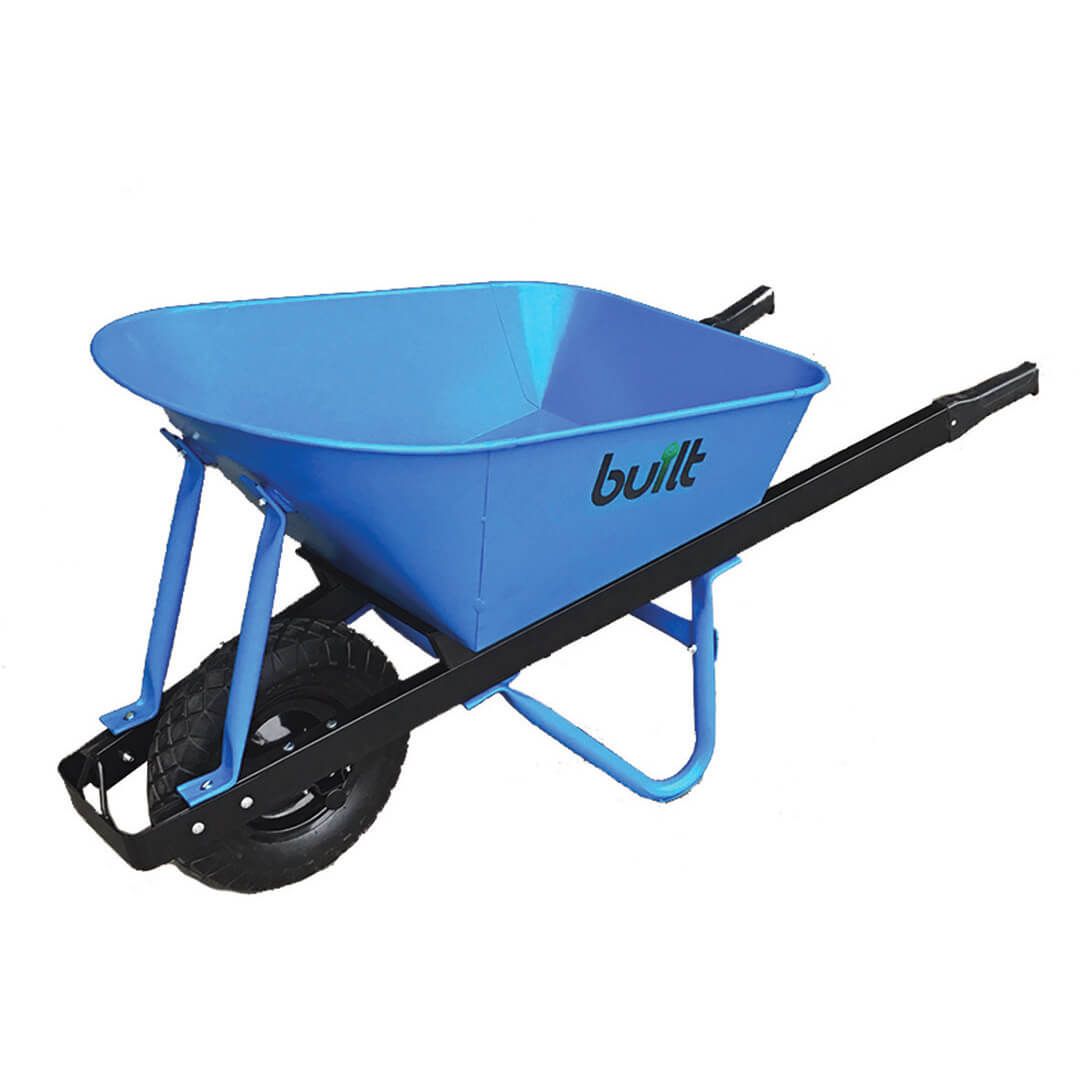 A Blue Wheelbarrow With the Word Built on It — Caloundra Landscape Supplies in Warana, QLD