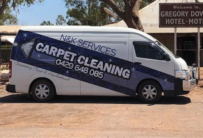 White Van With N&k Services Carpet Cleaning Logo  — NQW Services In Ayr, QLD 