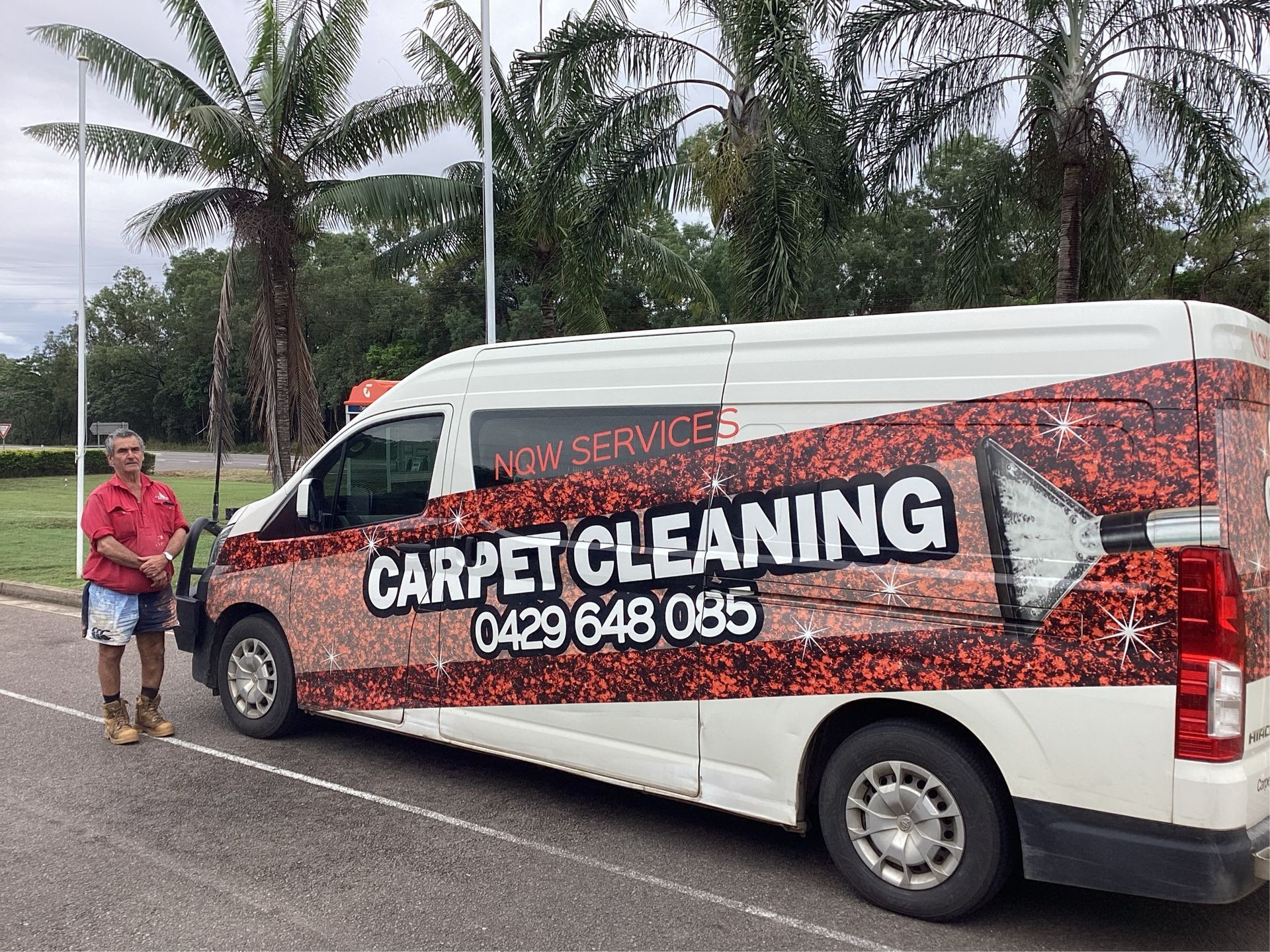 Image of a Carpet Cleaning Can With Man Standing Next to it — NQW Services In Cardwell, QLD