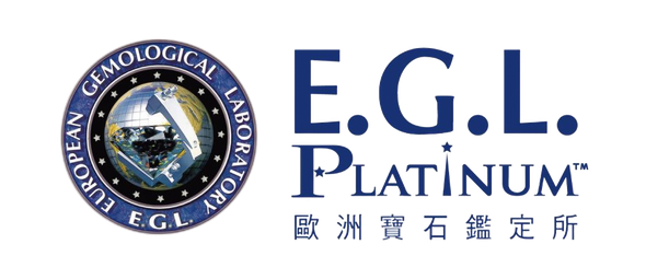 歐洲寶石實驗室 (EGL) 白金標誌，採用藍色圓形徽章和品牌文字。