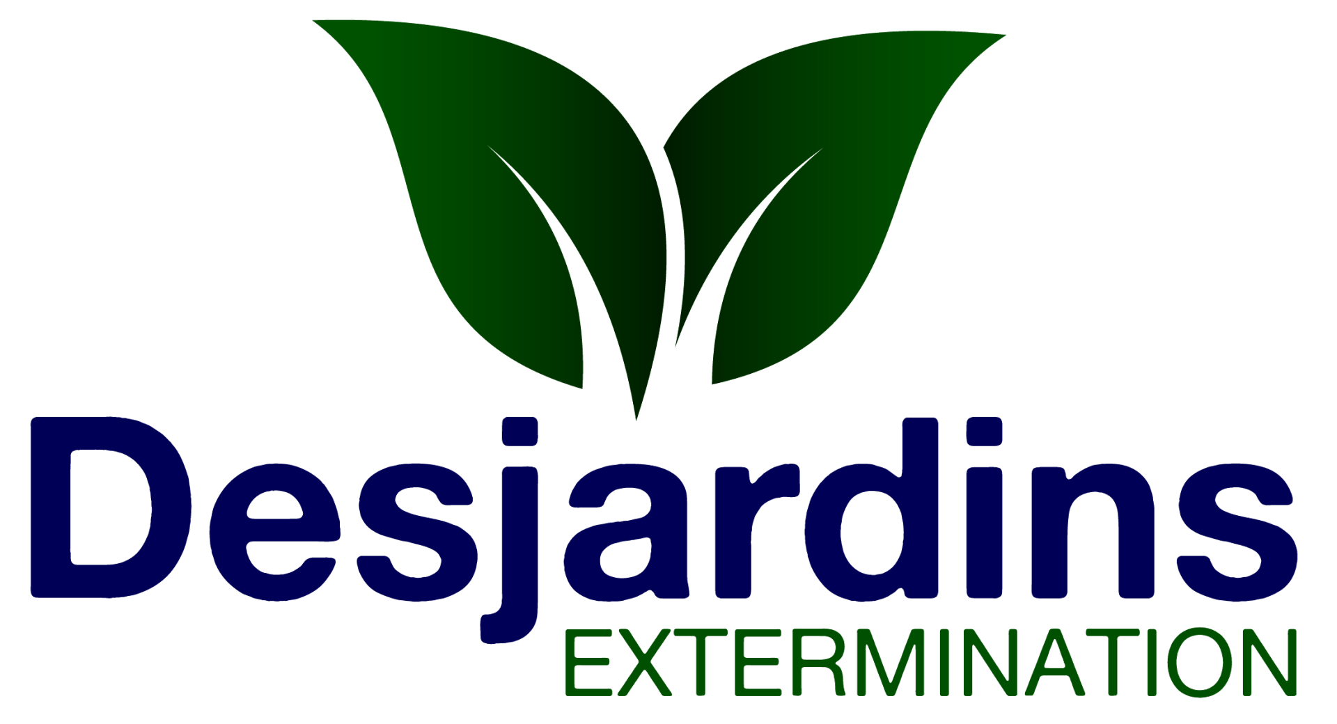 Le logo de desjardins extermination comporte deux feuilles vertes.