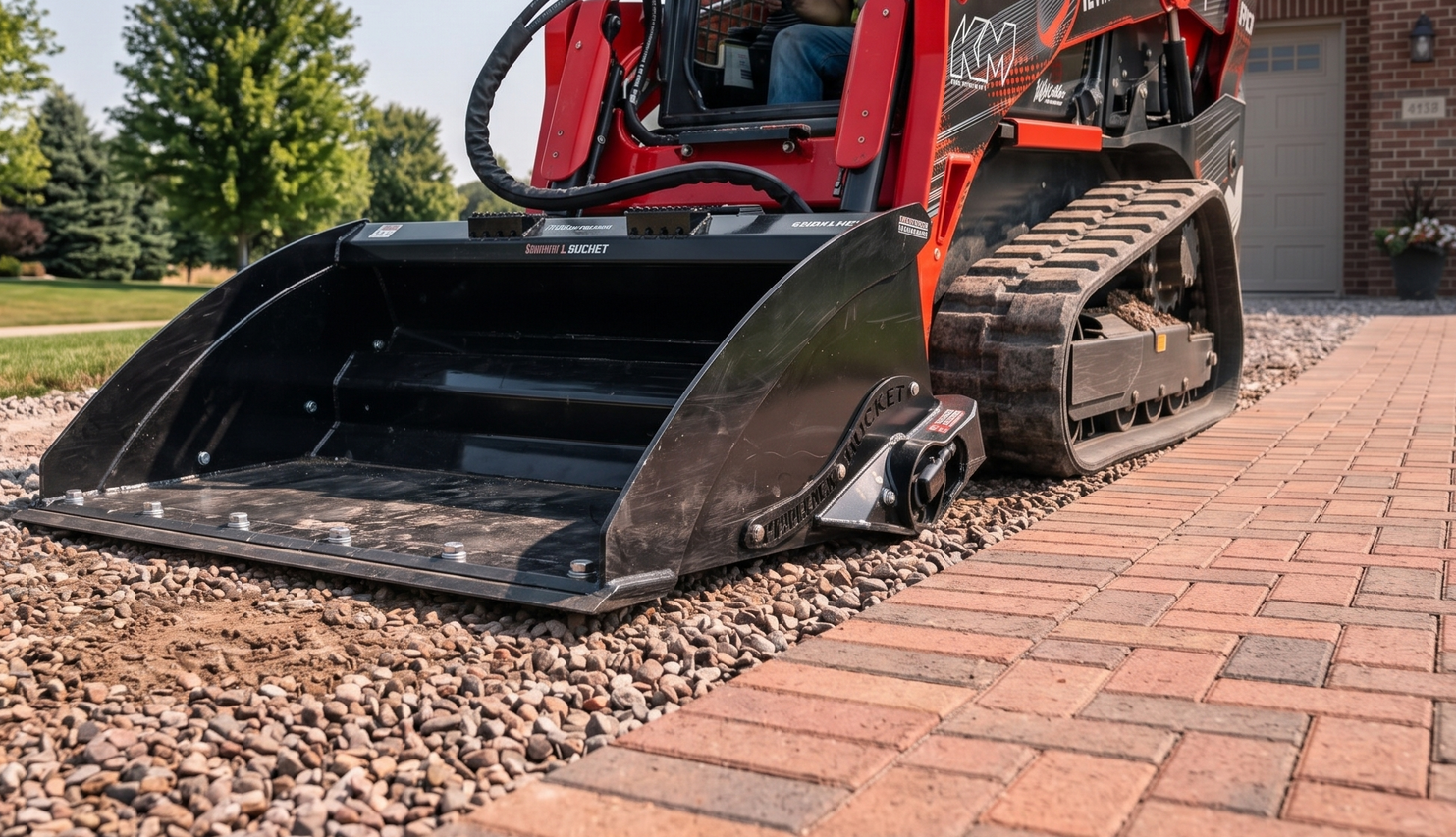 Hydra bucket doing recision driveway grading