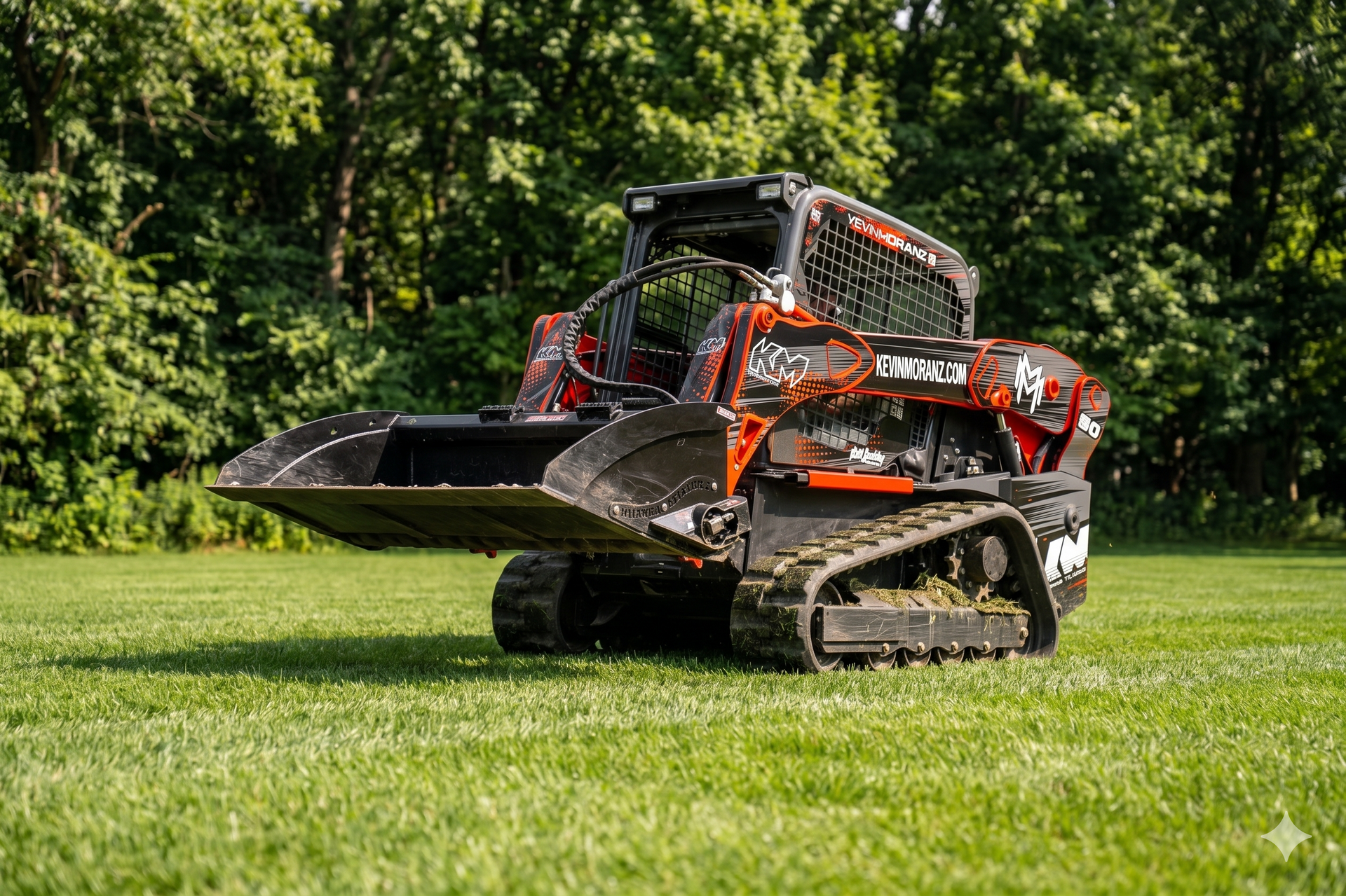 A single skid steer performing three different tasks on one job site.