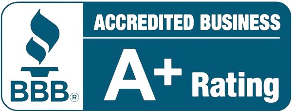 A blue sign that says accredited business a+ rating