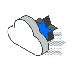 A cloud with a blue star on top of it.