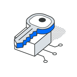 An isometric illustration of a key sitting on top of a box.