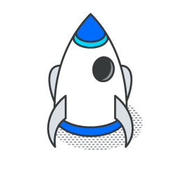 A cartoon illustration of a rocket with a blue top.