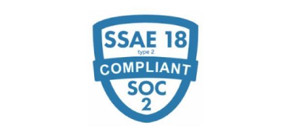 A blue shield with the words ssae 18 compliant soc 2 on it