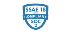 A blue shield with the words ssae 18 compliant soc 2 on it