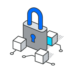 An isometric illustration of a padlock surrounded by blocks.