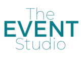 The event studio logo is blue and white on a white background.