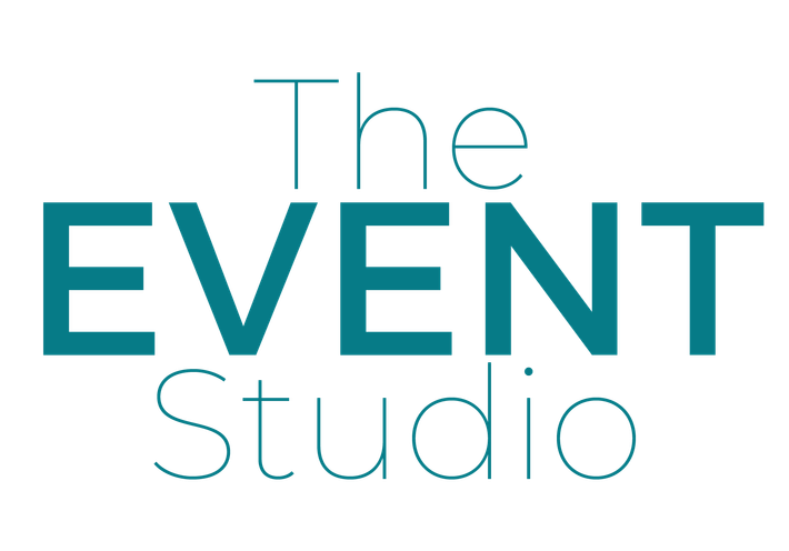 The event studio logo is blue and white on a white background.