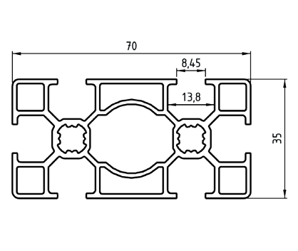 Technische tekening van aluminiumprofiel 70x35 6G