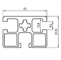 Technische tekening systeem aluminiumprofiel 45x32 3G