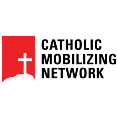 Catholic Mobilizing Network logo with red square and white cross beside black text