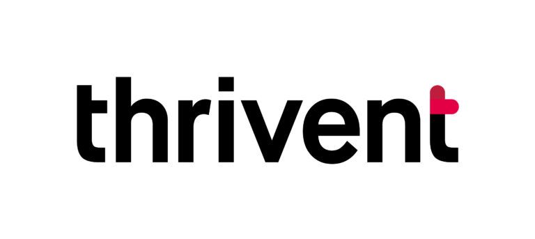 Thriveent logo in black with a pink accent on the final letter