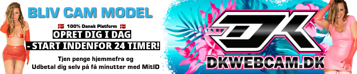 Klik for at gå til oprettelsen af en Model profil på DK Webcam Et banner for dkwebcam der beskriver at man kan oprette sig som model der er billeder af denice klarskov og et logo