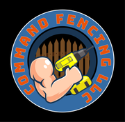 A logo for command fence llc shows a man holding a drill  | Niceville, FL | Command Fencing