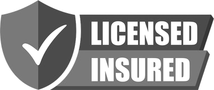 A black and white logo that says licensed insured with a check mark on it.