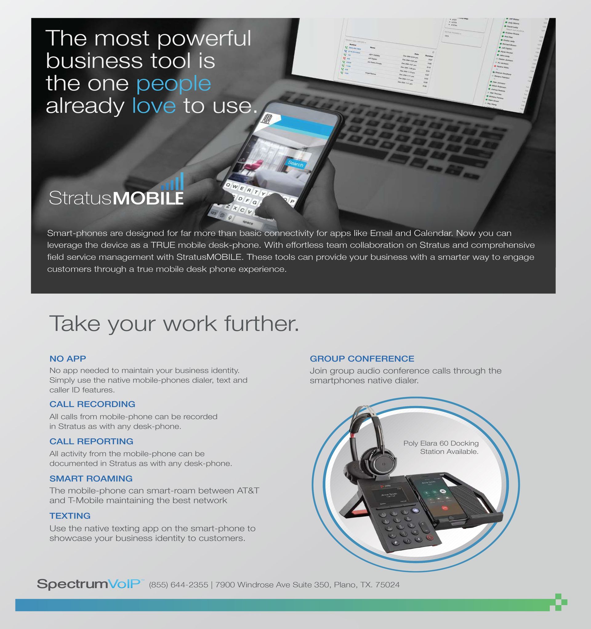 An advertisement for a phone that says the most powerful business tool is the one people already love to use