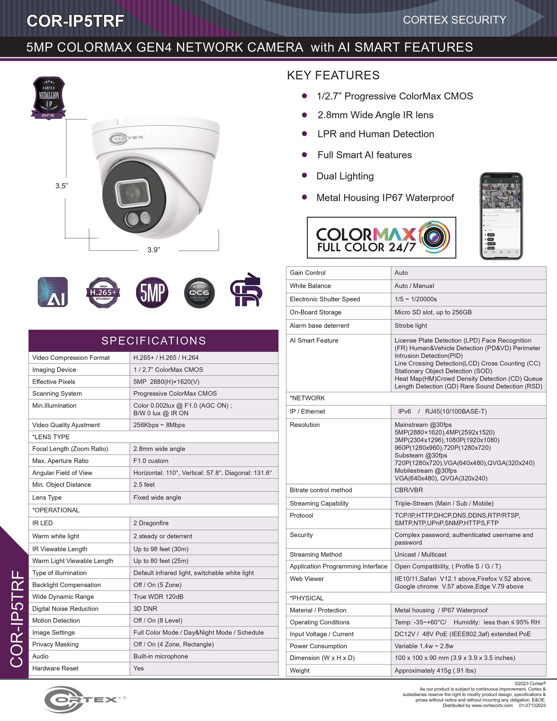 A brochure for a security camera with a picture of a camera and a remote control.