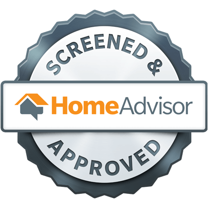 A screened and approved home advisor badge on a white background