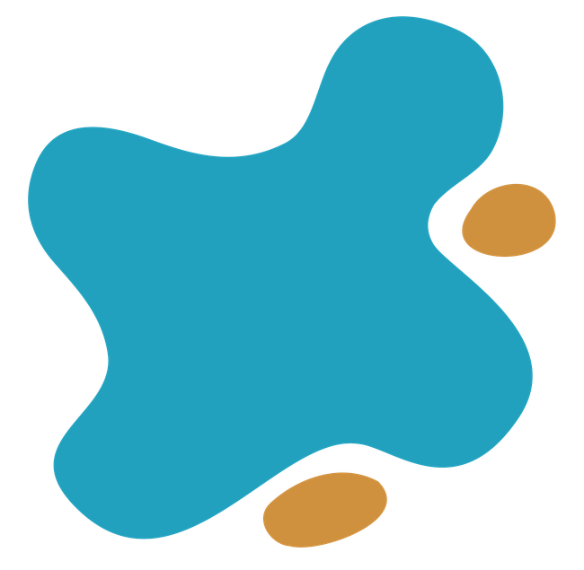 Blue abstract shape with two smaller brown shapes.