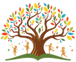 Children playing around a colorful tree, symbolizing growth and learning.