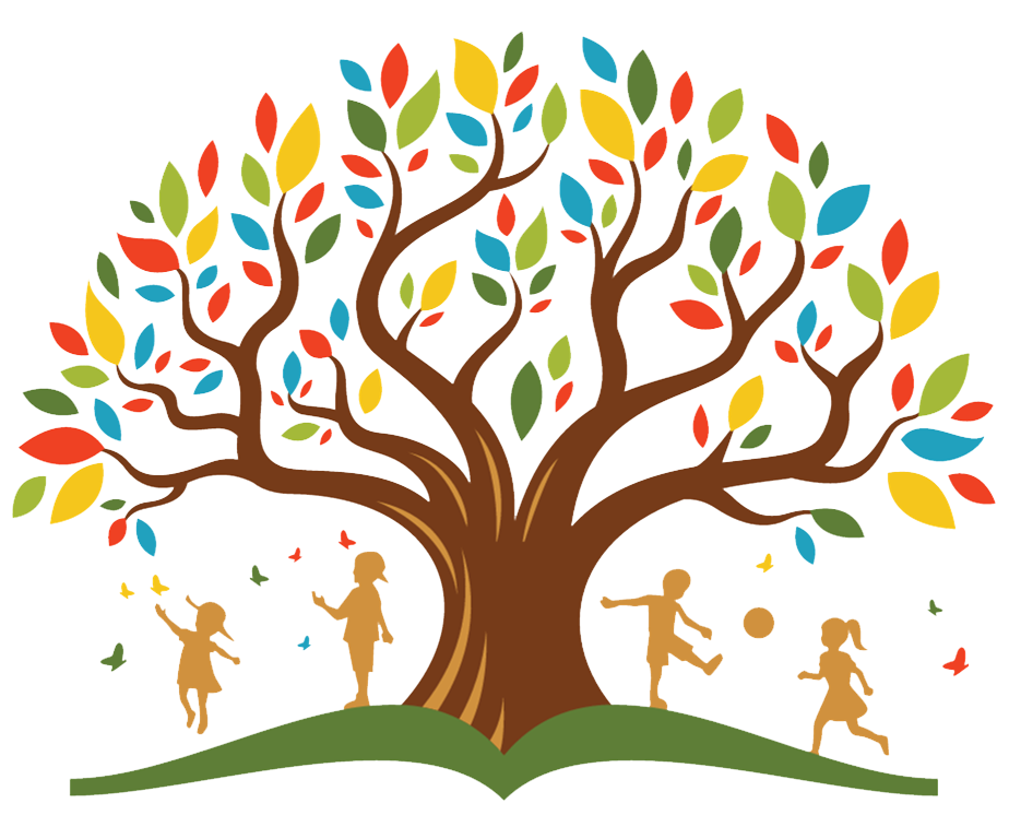 Children playing around a colorful tree, symbolizing growth and learning.