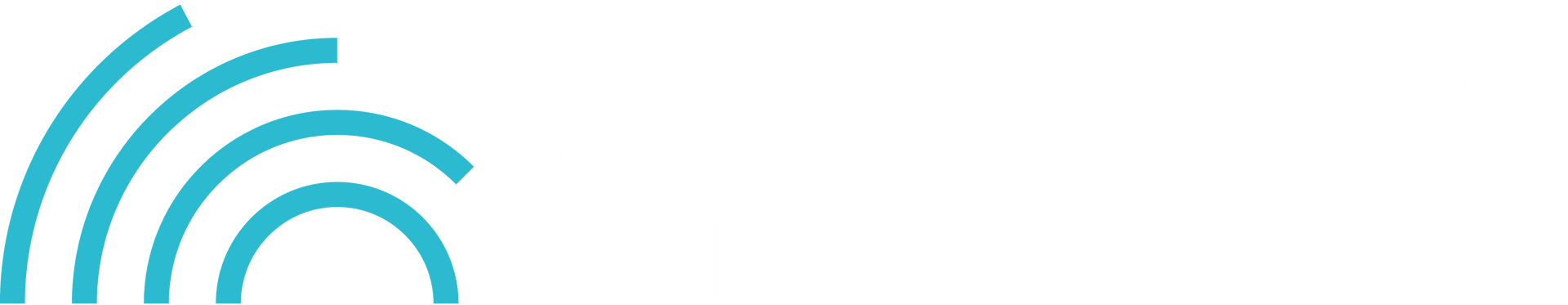 Light blue curved lines, possibly a logo or icon.