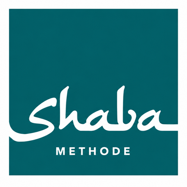 Shaba Methode-Logo auf türkisfarbenem Hintergrund mit weißer Schreibschrift