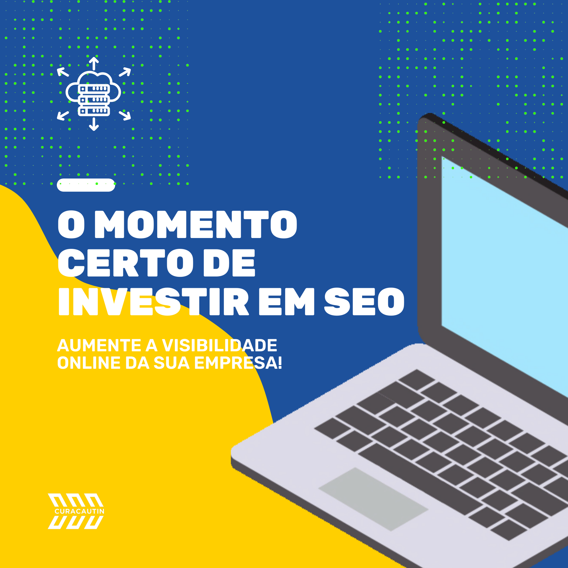 Notebook e dizeres o momento certo de investir em SEO, aumente a visibilidade on ine da sua empresa